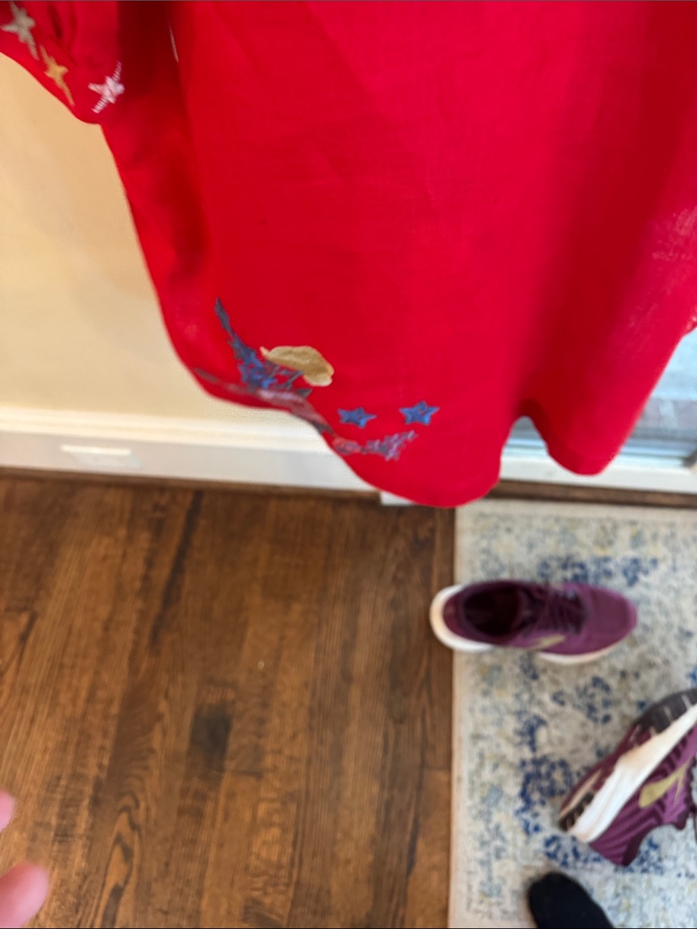 Johnny Was Red Embroidered V-Neck Tunic with Multicolor Motifs -L - Picture 6 of 6